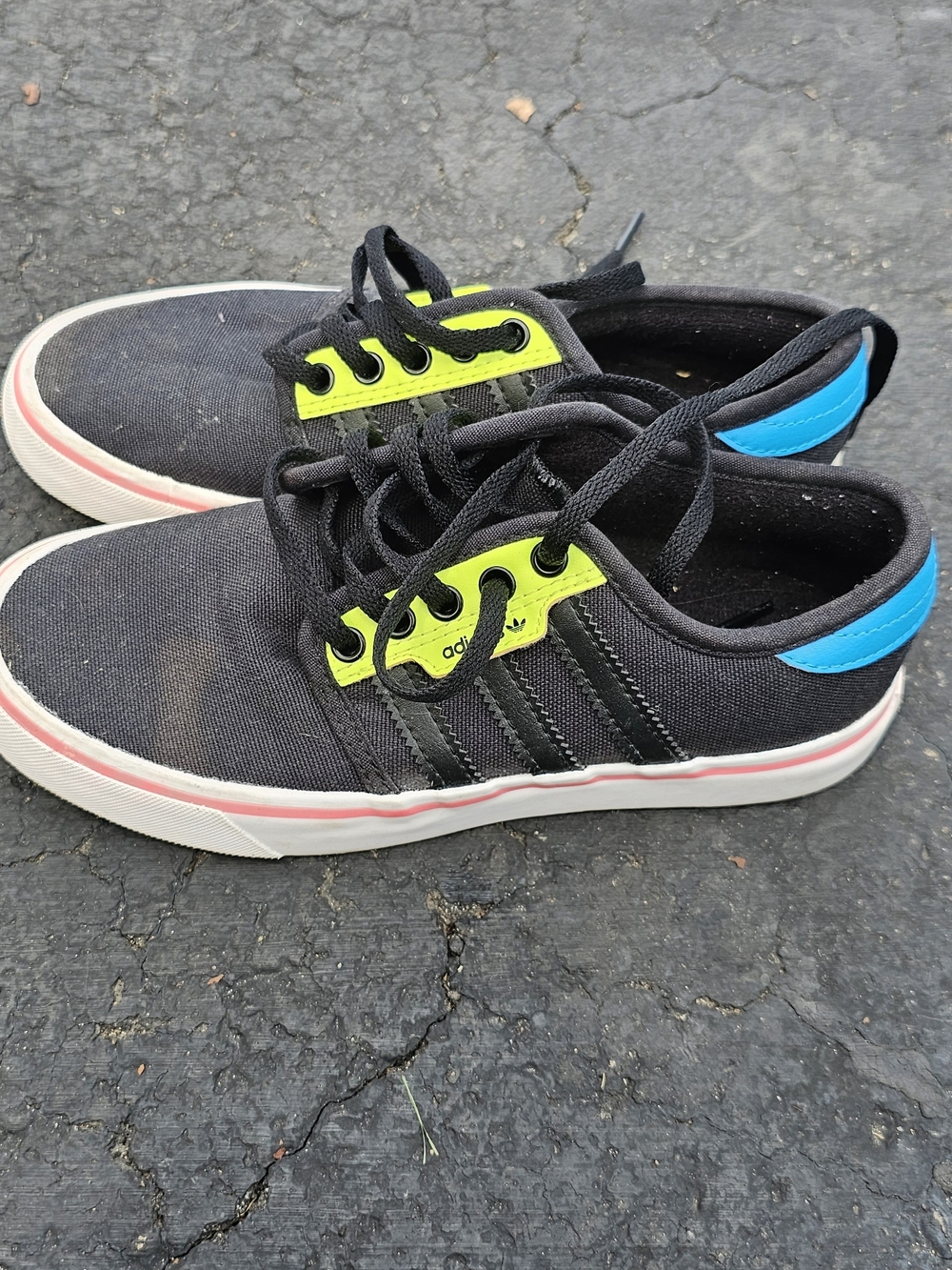 adidas Kids Black Canvas Sneakers with Neon Yellow & Blue Accents